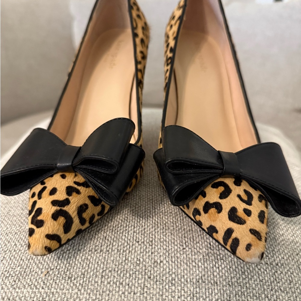 Kate Spade animal print heels with black bow
